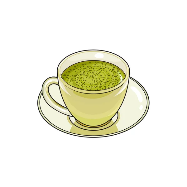 Vector bosquejo taza de té de mathca verde batida — Vector de stock