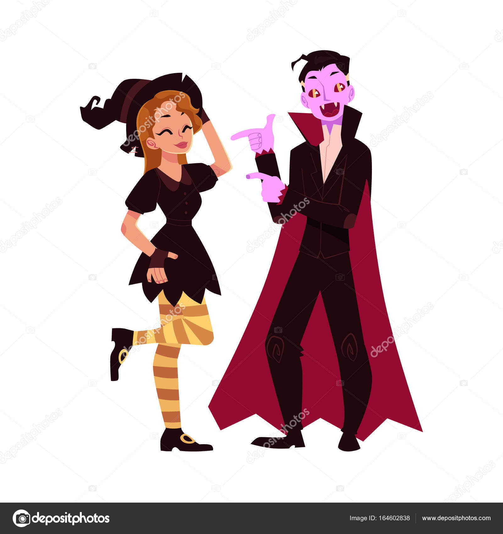 魔女 吸血鬼の衣装 ハロウィーン パーティーで男に扮した女の子 ストックベクター C Sabelskaya