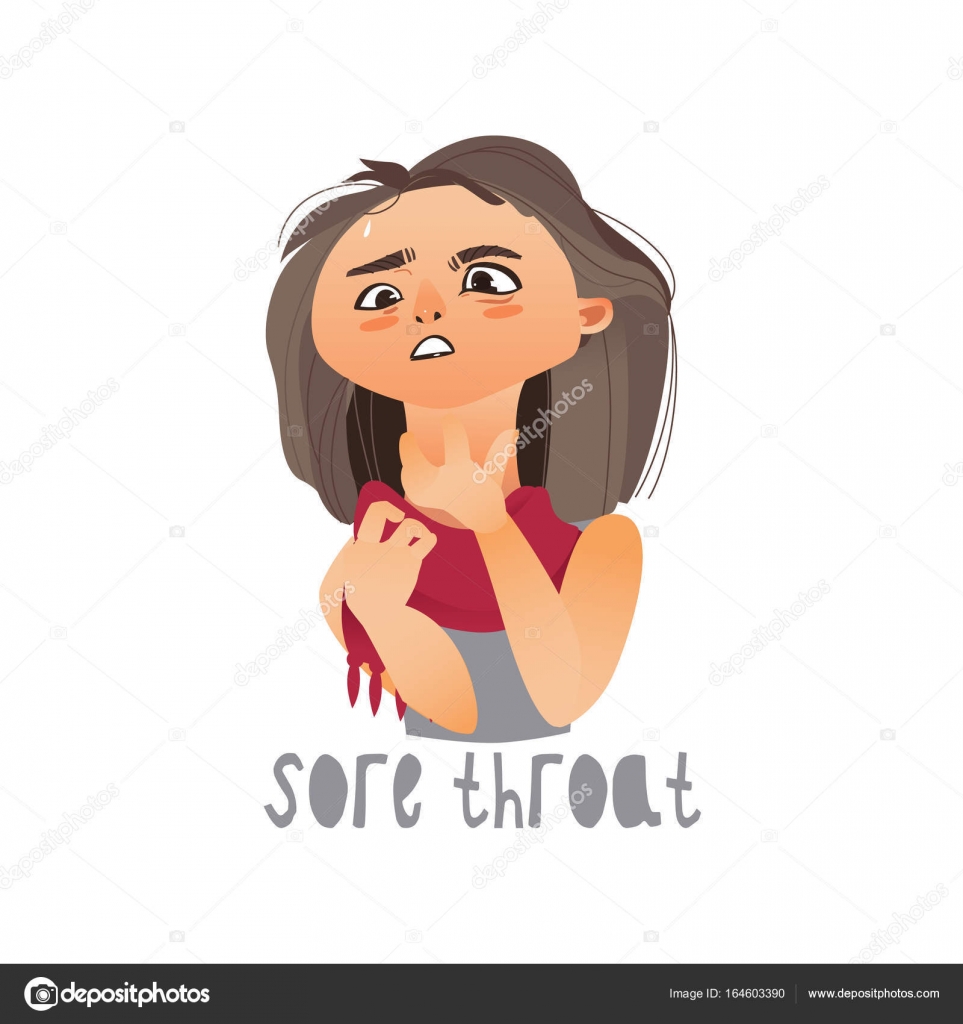 Vector Young Sick Girl Suffering From Sore Throat Stock Vector