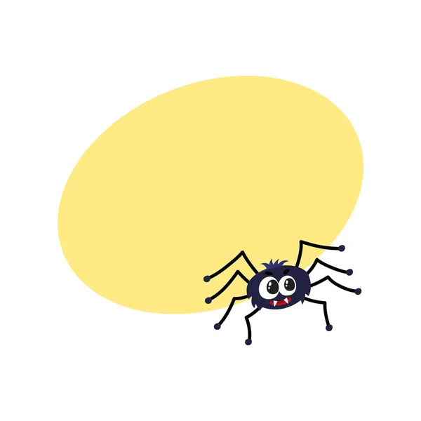 Carino, divertente ragno nero, tradizionale simbolo di Halloween, illustrazione vettoriale del fumetto — Vettoriale Stock