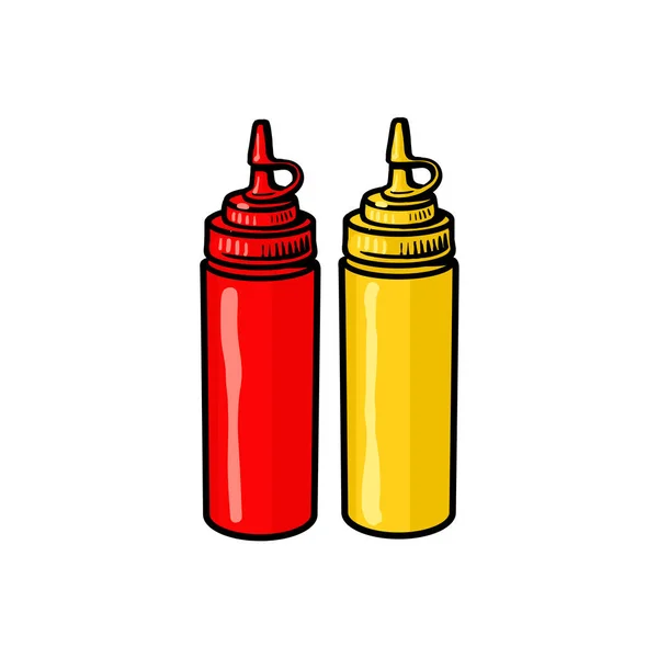 Frascos de fast food em branco de ketchup e mostarda — Vetor de Stock