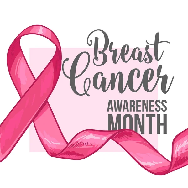 Breast cancer awareness månad banderoll, affisch, mall med rosa bandet — Stock vektor