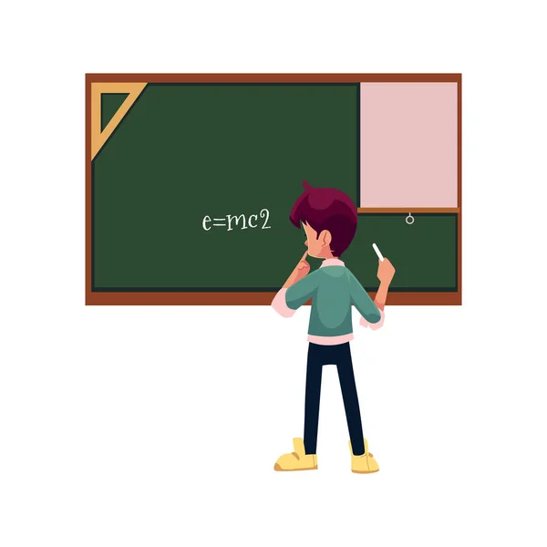 Vector school boy stands at blackboard isolated — Stock Vector