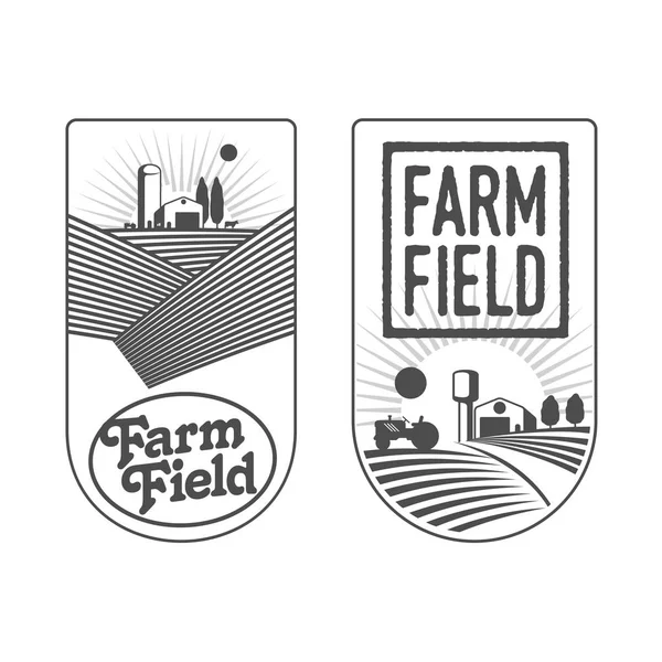 Farmers with fields badges — Stock Vector