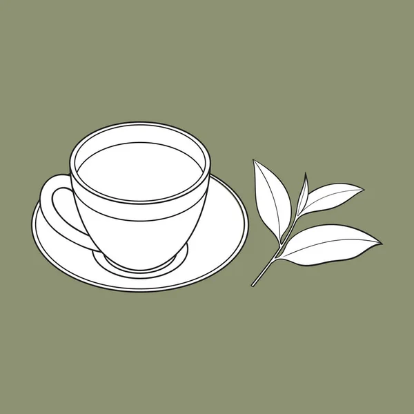 Pile dessinée à la main de thé sec et de feuilles fraîches — Image vectorielle