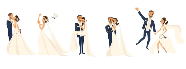 Glückliches Hochzeitspaar Set, Cartoon Braut und Bräutigam — Stockvektor