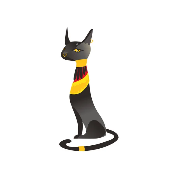 Gato negro sentado, Bastet - diosa del antiguo Egipto — Vector de stock