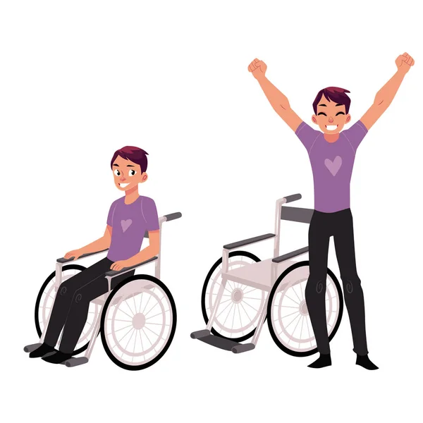 Jeune homme assis en fauteuil roulant, réadaptation — Image vectorielle