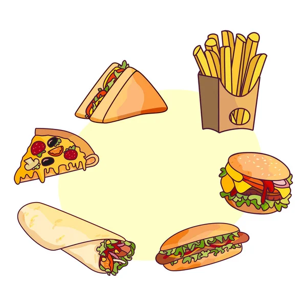 Vector dibujos animados plana comida rápida conjunto aislado — Vector de stock