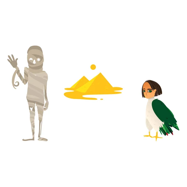 Mumien, pyramiderna och harpy, symboler av Egypten — Stock vektor