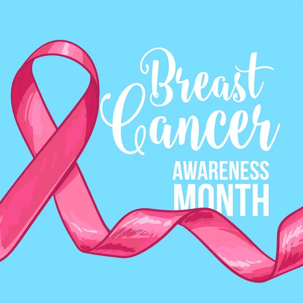 Consciência do câncer de mama mês banner, cartaz, modelo com fita rosa —  Vetores de Stock