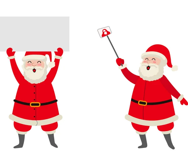 Vector cartoon Santa keeping paper, making selfie — Stock Vector