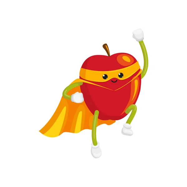 Vecteur plat pomme caractère en cape, masque volant — Image vectorielle