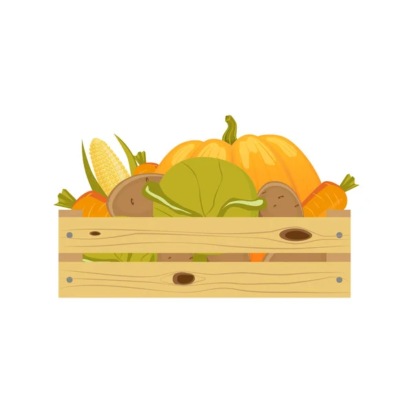 Őszi zöldségek fából készült tároló doboz — Stock Vector