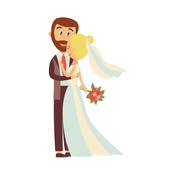 Vector groom and bride hug each other isolated — Stock Vector