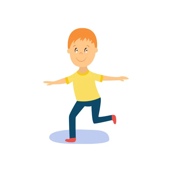 Vector plano dibujos animados niño bailando aislado — Vector de stock