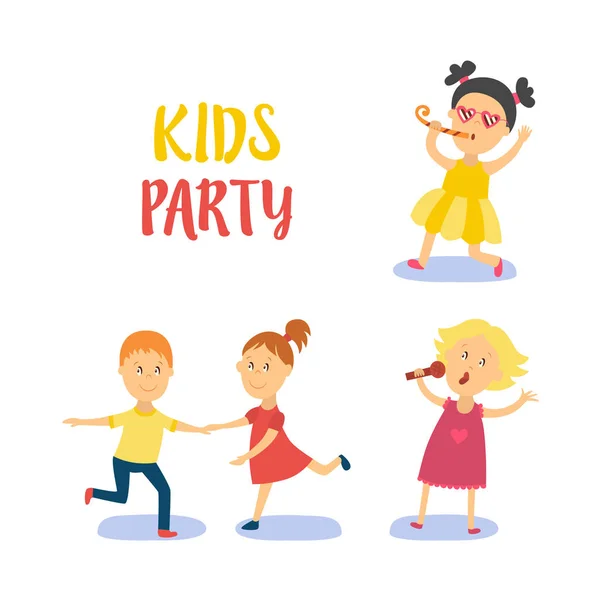 Vector plano dibujos animados niños en partido conjunto — Vector de stock