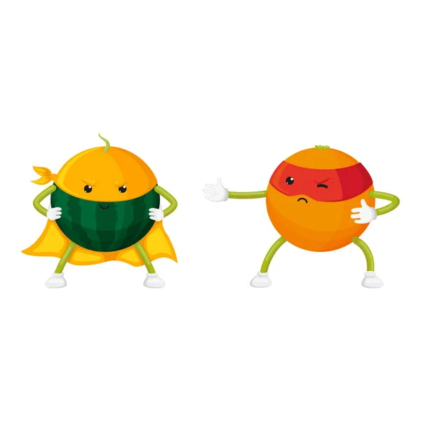Vector flat fruit characters in mask set — Stock Vector