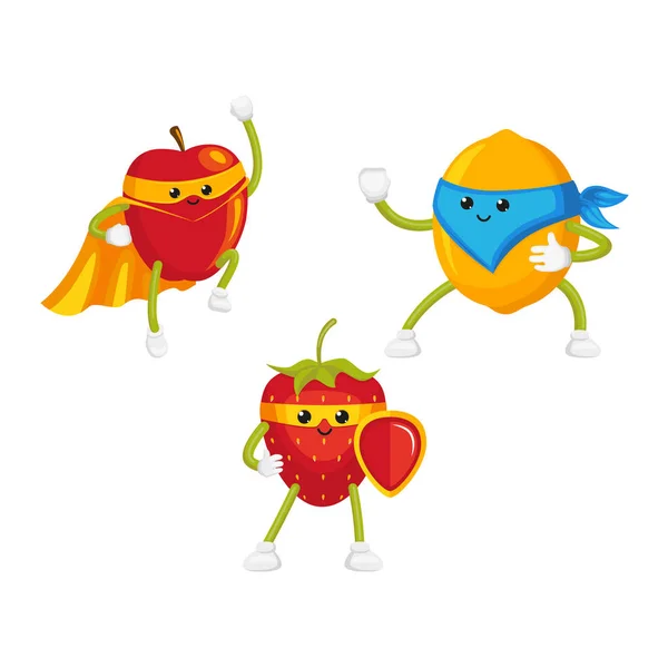 Caractères de fruits plats vectoriels dans le jeu de masques — Image vectorielle