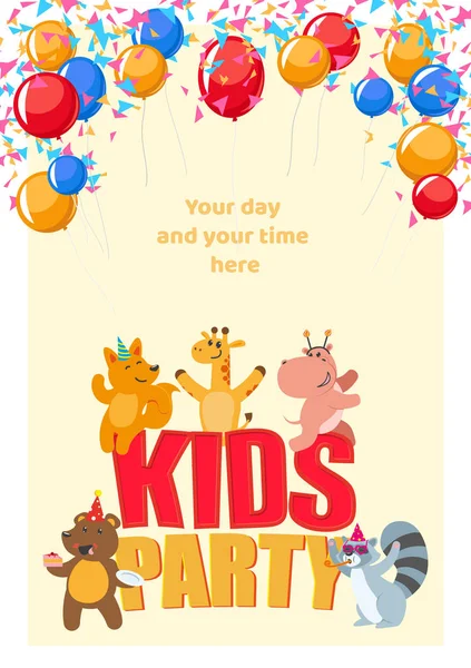 Cartaz de festa de aniversário com animais bonitos se divertindo — Vetor de Stock