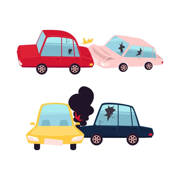 Vector plano de dibujos animados accidente de coche aislado — Vector de stock