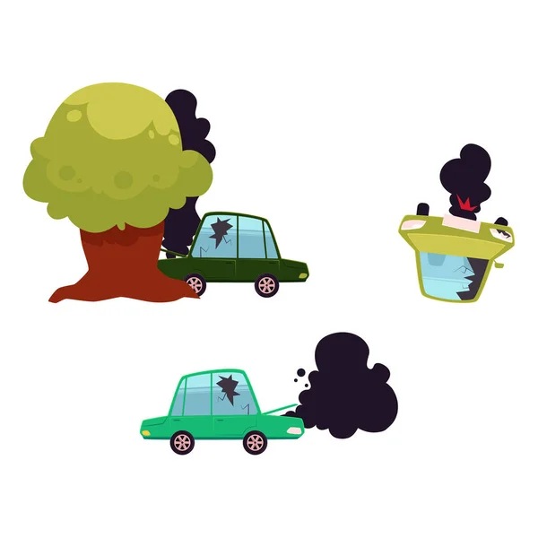 Vector platte cartoon auto accidend, crash set — Stockvector