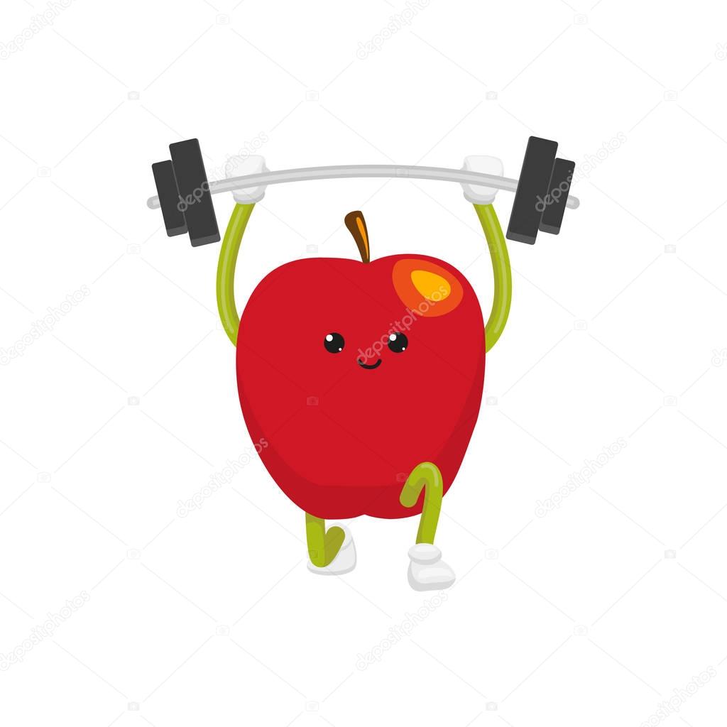 vector flat apple character powerlifting sportsman