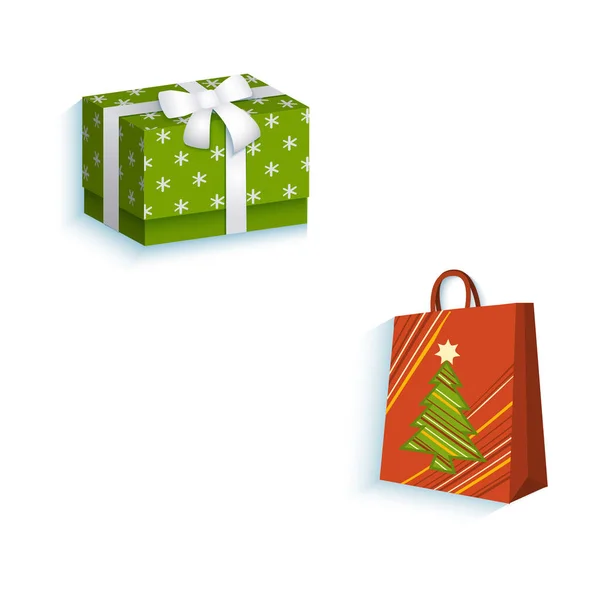 Vector flat present gift box, paper shopping bag — Stock Vector