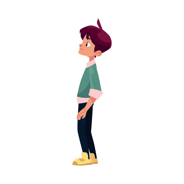 Vektor-Cartoon-Junge steht nachdenklich isoliert — Stockvektor