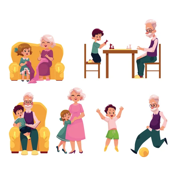 Бабушка с дедушкой проводят время с внуками — стоковый вектор