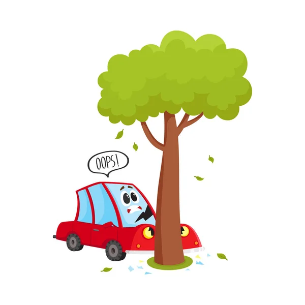 Auto prallt gegen Baum — Stockvektor