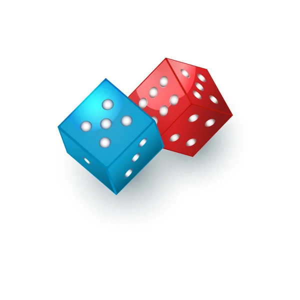 Un par de dados rojos y azules, dispositivos de juego — Vector de stock