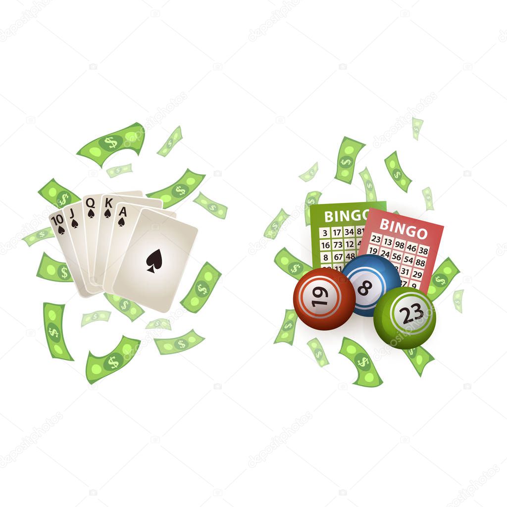 vector flat casino gambling symbols set