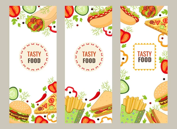 Vector cartoon flat fast food banner template set — Stock Vector