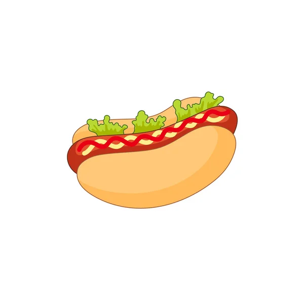 Vektor klobása hot dog s salát plochý, samostatný — Stockový vektor