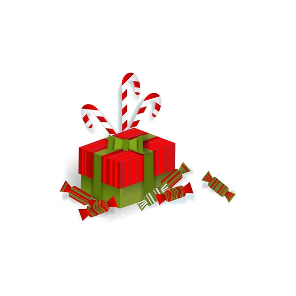 Christmas gift, present box, candies, candy canes — Stockvector