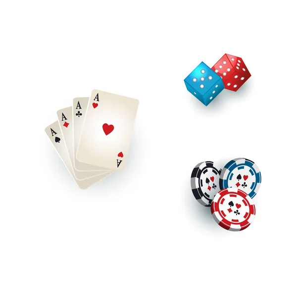Símbolos de casino - cartas de jogo, fichas e dados — Vetor de Stock