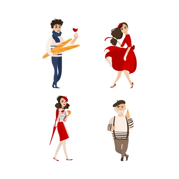 Vector flat french style fashion people set — Stock Vector