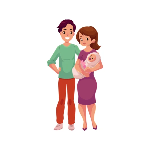 Vecteur plat dessin animé couple adulte et bébé — Image vectorielle