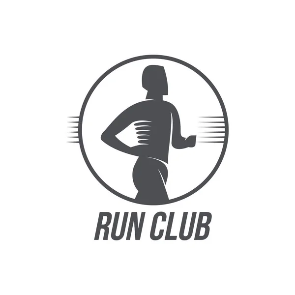 Esegui logo del club, modello di logotipo con l'uomo che fa jogging — Vettoriale Stock