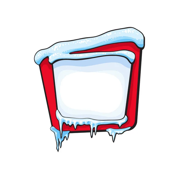 Banner cuadrado de invierno con hielo, carámbanos, nieve — Vector de stock