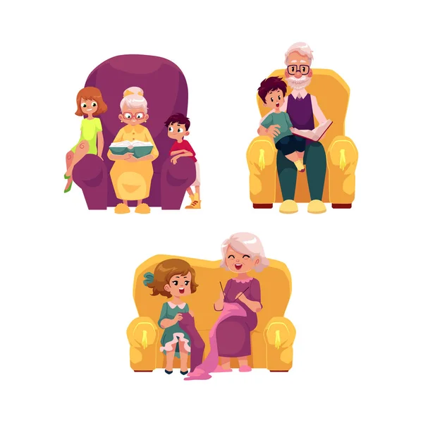 Vector plana abuelos y niños conjunto — Vector de stock