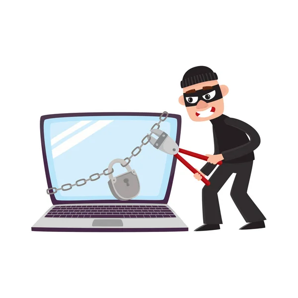 Χάκερ σπάσιμο κλειδαριών protecton για το γιγαντιαίο laptop — Διανυσματικό Αρχείο