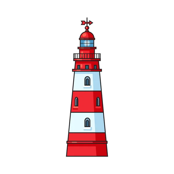 Dessin animé classique phare rouge et blanc — Image vectorielle