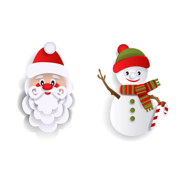 Papai Noel, boneco de neve elemento de decoração de Natal — Vetor de Stock