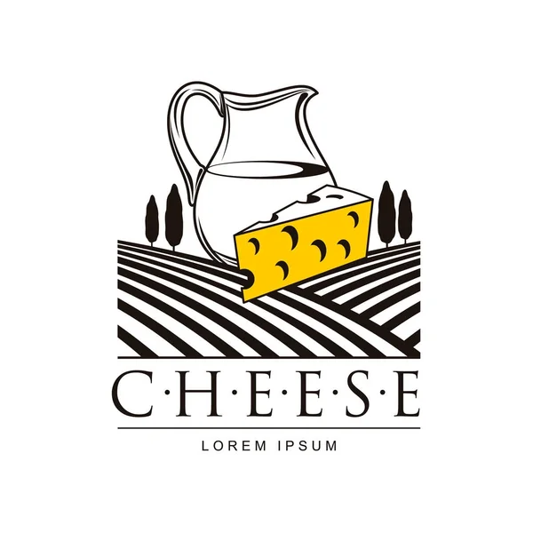 Queijo com marca de jarro de leite, ícone do logotipo — Vetor de Stock