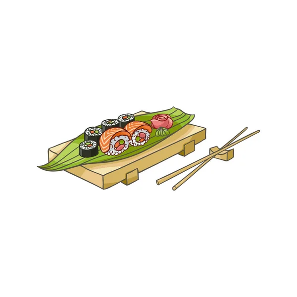 Vector flat sushi with sticks — Stock Vector