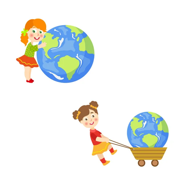 Vecteur enfants sauver la planète Terre concept ensemble — Image vectorielle