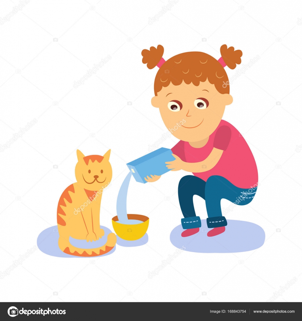 Garota Pintando Seu Gato, Vetor, Desenho De Criança Ilustração do