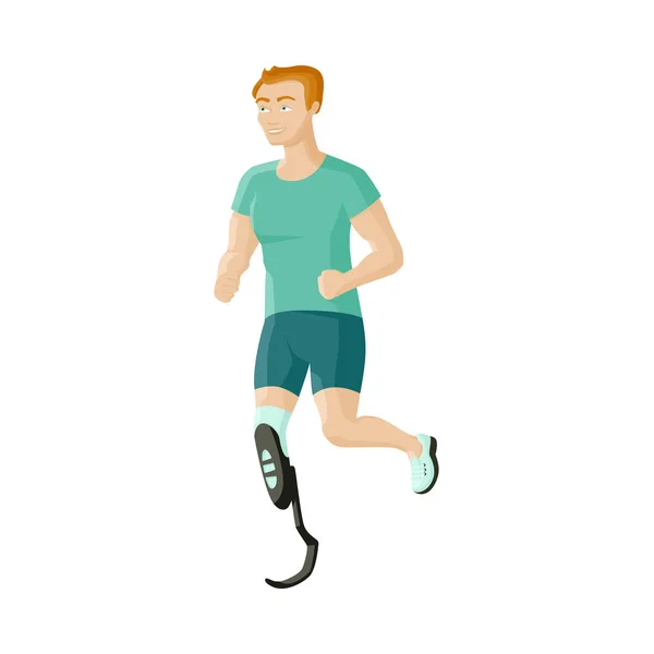 Hombre, deportista con prótesis, pierna artificial — Vector de stock